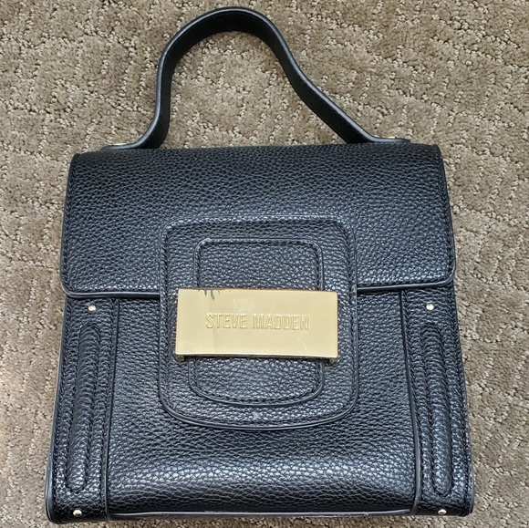 Steve Madden Purse Black White Crossbody Mini Satchel Small Faux Leather - Picture 2 of 7